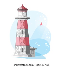 Low polygonal abstract lighthouse. Vector illustration in geometric style. Good for summer poster design