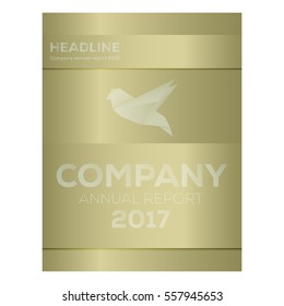 Low polygonal bird flying on metallic looking template or brochure. 