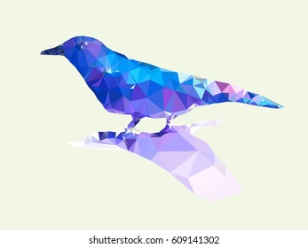 Low polygonal of blue bird on light green background,vector illustration