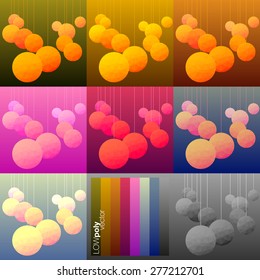 Low polygonal christmas balls and snowflakes.
