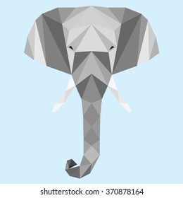 Low polygonal elephant head in popular style made of triangle shapes