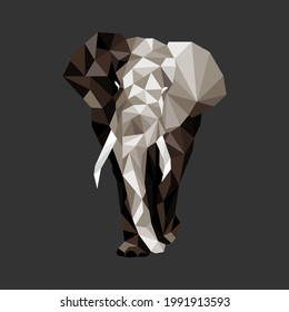 Low polygonal elephant portrait. Vector image of elephant on gray background.