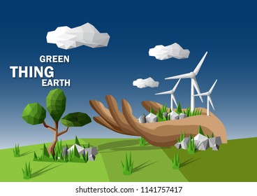 Low polygonal geometric concept ecology save The world and abstract vector illustration