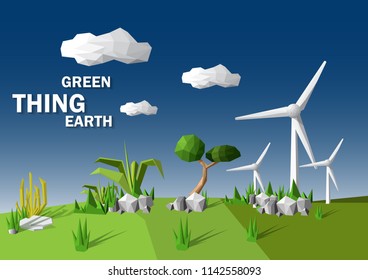 Low polygonal geometric concept ecology save The world and abstract vector illustration