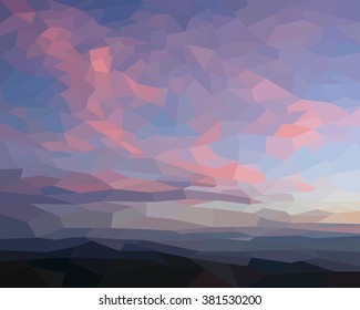 Low polygonal geometric sunset landscape background - vector illustration 