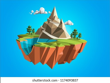 Low polygonal geometric trees and island. Abstract vector Illustration, low poly style. Stylized design element. Background design for banner, poster, flyer, cover, brochure.