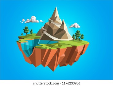 Low polygonal geometric trees and island. Abstract vector Illustration, low poly style. Stylized design element. Background design for banner, poster, flyer, cover, brochure.