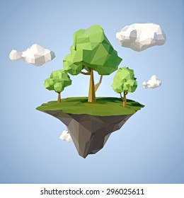 Low polygonal geometric trees and island. Abstract vector Illustration, low poly style. Stylized design element. Background design for banner, poster, flyer, cover, brochure.