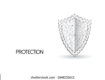 Low polygonal guard shield made of black lines and dots isolated on white background. Cyber security. data protection concept. Modern wireframe design vector illustration.