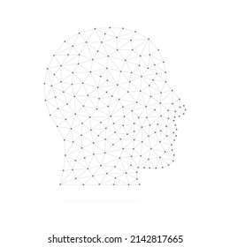 Low polygonal head symbol. Human profile head sign with connection triangular shapes. Vector isolated on white background.