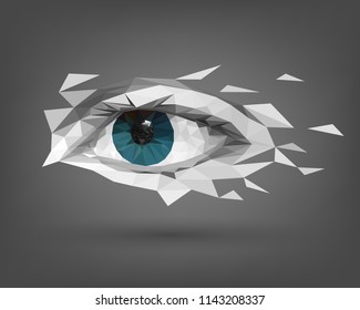 Low polygonal human eye, vision, blue pupil, creative look