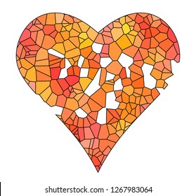 Low polygonal illustration, broken heart, vector white background