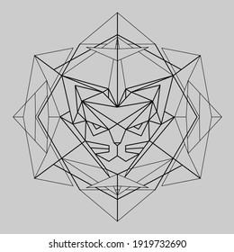 ilustración poligonal baja del gato en marco geométrico