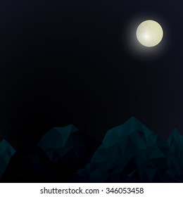 Low polygonal mountains with glowing moon.