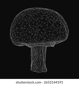 Low polygonal mushroom illustration features geometric shapes and clean lines on a dark background. The intricate design highlights a modern and abstract artistic style.