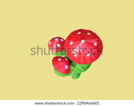 Low polygonal mushroom on isolated yellow background.