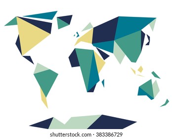 Low polygonal origami style world map. Abstract vector template.
