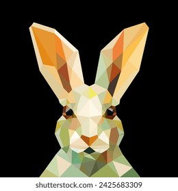  Low polygonal rabbit head art on black background. Geometric illustrations. Abstract polygonal image. 