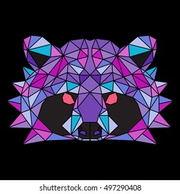 Low polygonal raccoon. Nice geometric vector illustration