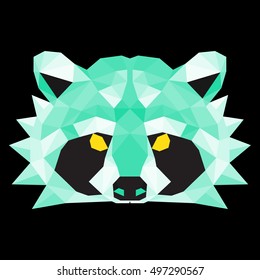 Low polygonal raccoon. Nice geometric vector illustration