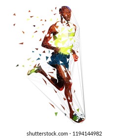 Low polygonal running man. Marathon runner, isolated geometric vector illustration