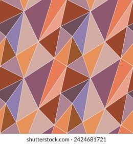 Niedriges polygonales nahtloses Muster. Abstrakter geometrischer Low-Poly-Hintergrund. Mosaik aus rosa, lila, orange, beige, gelb, grauen Dreiecken