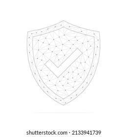Low polygonal security guard shield with check mark gray symbol. Antivirus sign with connection dots and lines. Cyber protection of safe concept with triangular elements. Vector isolated.