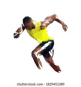 Low polygonal sprinter logo. Running man, geometric isolated vector illustration from triangles. Run
