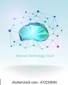 Low polygonal technological cloud in the form of a schematic image of the brain with a lattice and dots. Use in a variety of illustrations and designs