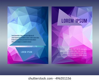 Low polygonal triangular blue purple theme vector background illustration. Templates for brochure, magazine, flyer, booklet or report.