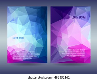 Low polygonal triangular blue purple theme vector background illustration. Templates for brochure, magazine, flyer, booklet or report.