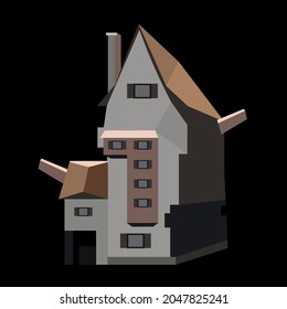 ilustración vectorial poligonal baja de una mansión espeluznante aislada en negro