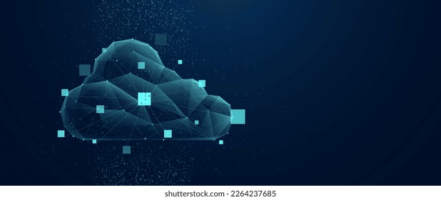 Low polygonal wireframe style Cloud data computing technology. Cloud network connection. Vector illustration