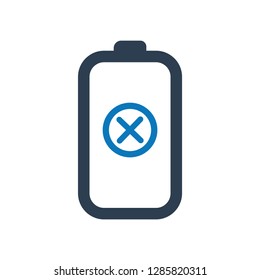 Low Power Battery Icon - Vector, Empty battery, low level of energy, technology icon. Icon under spotlight, Empty battery symbol.