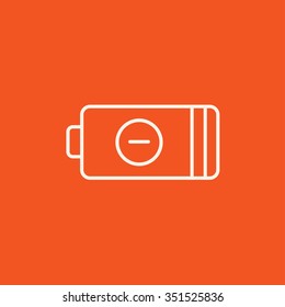 Icono de línea de batería de bajo consumo para web, móvil e infografía. Icono blanco vector aislado en fondo rojo.