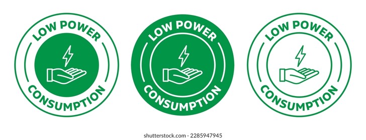 Low power consumption icon set. green rounded vector sign collection.