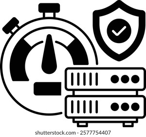 low power protected Managed DDoS Machine vector icon design, Web hosting service Symbol, Computing machines Sign, Internet Application Management, optimum insured security server concept