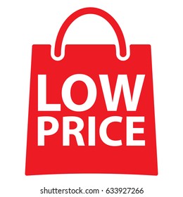 Low price bag icon.. Red color. Vector illustration.