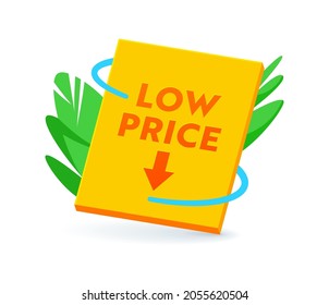 Low Price Banner or Icon, Promo Offer for Sale, Tag, Cost Reduction, Discount Label. Price Off Promotion, Rebate Sticker or Emblem for Black Friday Isolated On White Background. Vector Illustration