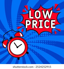 Low price. Comic book explosion with text - Low price. Vector bright cartoon illustration in retro pop art style. Can be used for business, marketing and advertising. Banner flyer pop art