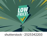 Low price concept poster, arrow down with coin stack vector icon style illustration, e-commerce sale, cheap prices shopping, buy by discount.