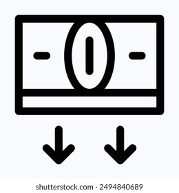 Low Price, Dollar, Decrease, Money Value Down Vector Icon.  Lineal Isolated Icon.