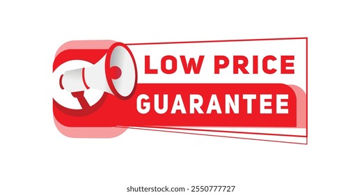 Low price guarantee banner, tag  for announce. Design template, flat vector label illustration isolated.