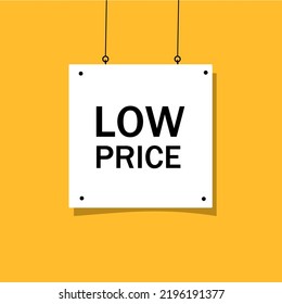 Banner colgante de bajo precio. Ilustración vectorial de estilo plano.