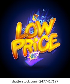 Low price, hurry up - vector web banner or flyer template with glossy golden lettering