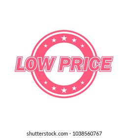 Low price label. Red color, isolated on white. Vector illustration