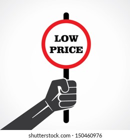 low price placard holding hand vector