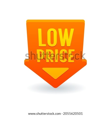 Low Price Red Arrow Down Discount Label, Banner or Icon, Promo Offer for Sale, Tag, Cost Reduction, Price Off Promotion, Rebate Sticker or Emblem Isolated on White Background. Vector Illustration