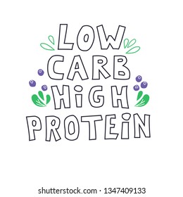 low protein high protein . Keto diet food flat hand drawn vector illustration.
dukan diet. Healthy nutrition style poster, banner design