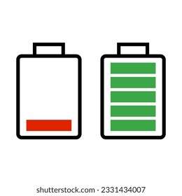 Low remaining battery and full battery icon set. Vector.